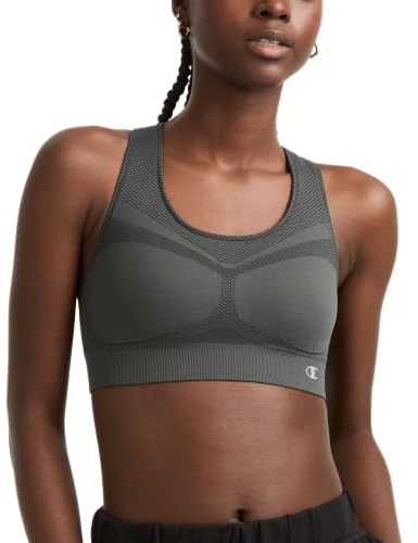 Champion Women's The Infinity Racerback Sports Bra, Moderate Support, Seamless, Moisture-Wicking, Asphalt, Large