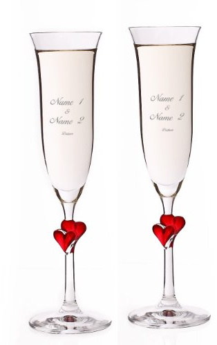 Stölzle Lausitz 2er Set L'Amour Sektgläser mit roten Herzen zur Hochzeit - Gravur mit Namen und Hochzeitsdatum Gratis