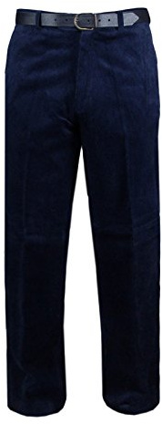 MyShoeStore Mens Cord Trousers Corduroy Formal Office Smart Cotton Trouser Casual Classic Business Work Dress Flat Front Pants with Pockets (Navy, 38/29)