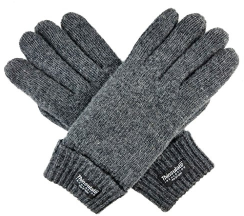 BRUCERIVER Ladie's Wool Knit Gloves with Warm Fleece Lining Size M (Grey)