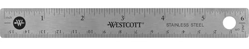 Westcott 10414 Stainless Steel Metal Ruler with Non-Slip Cork Base, 6 in