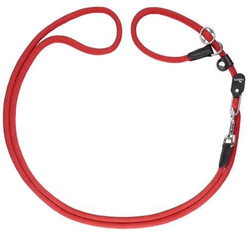 HUNTER Retriever-Hundeführleine FREESTYLE, Farbe: rot, stufenlos verstellbar, integrierte Halsung, robustes, wetterfestes Polyamid-Tau, pflegeleicht, mit Lederkappen, griffig, Größe: 10/260