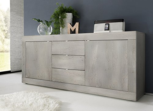 BASIC PINO 202915-07 Sideboard mit 2 Türen und 3 Schubladen, Holz, grau, 210 x 43 x 86 cm