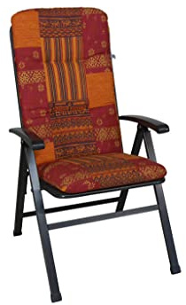 ANGERER Stuhlauflage hoch rot Gemustert | Hochlehnerauflage, Auflage für Gartenmöbel, mit Bändern, dicke Füllung aus Schaumstoff mit Vliesummantelung, Made in Germany