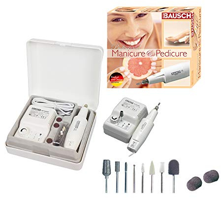 PETER BAUSCH Bausch 0360 Elektrisches Maniküre-/Pediküregerät für Profis, Rechts-/Linkslauffunktion, stufenlos regulierbar, Luftkühlung, 10 Aufsätze: schleifen, feilen, Hornhaut entfernen, Nagelpflege, Fußpflege