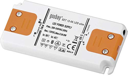 Goobay 30000 Transformateur LED 220V 12V - Transformateur LED basse tension pour éclairages LED - charge totale jusqu'à 6 W - 99 x 46 x 11 mm, blanc/orange [classe énergétique A+]