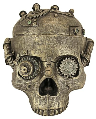 Design Toscano récipient crâne Steampunk, Doré