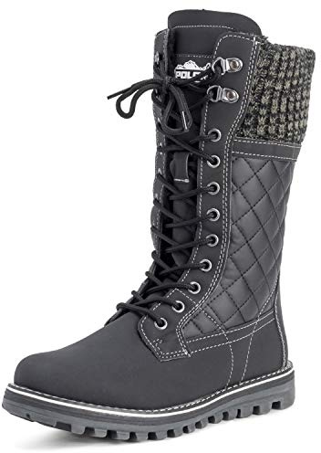 Polarr Femmes Neige Durable Thermique Hiver Warm Imperméable Mi-Mollet Bottes - Noir Cuir - UK8/EU41 - YC0379