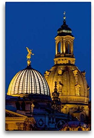 Premium Textil-Leinwand 50 x 75 cm Hoch-Format Dresden - Frauenkirche und Zitronenpresse, Leinwanddruck von Thomas Seethaler