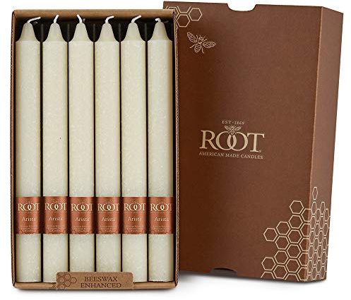 Root Candles 12-Count Unscented Dinner Candles Dripless Beeswax Enhanced Timberline™ Arista™ Boxed Candle Set, 9-Inch, Ivory