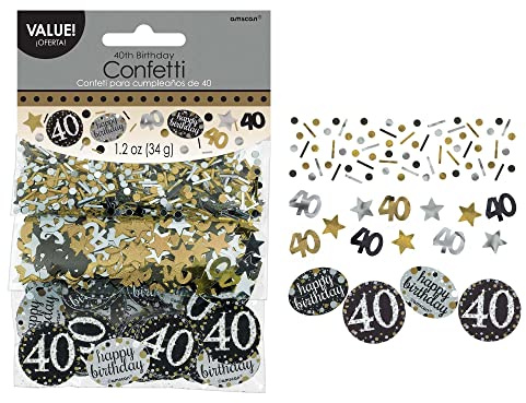Amscan 360186 – Konfetti 40 gnistrande firande, folie/papper, 34 g, strödekoration, bordsdekoration, födelsedag, Happy Birthday