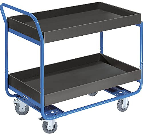 eurokraft | Tischwagen | Tragfähigkeit 150 kg | 2 Ladeflächen mit Aufkantung | Vollgummibereifung | spurlos
