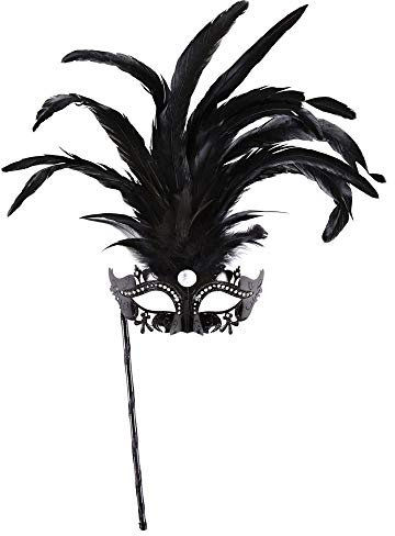 WIDMANN 04708 - Masque Marchesa avec bâton, Femme Adulte, avec Strass, Paillettes, Pierres précieuses et Plumes, Carnaval vénitien, Couleur Noir