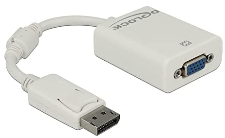 DeLOCK 61766 Adaptador de Cable DisplayPort VGA Blanco - Adaptador para Cable (DisplayPort, VGA, Male Connector/Female Connector, 0,125 m, Blanco)