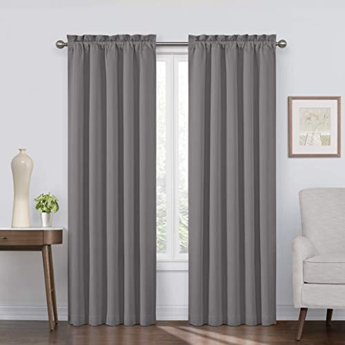 ECLIPSE Corinne Modern Blackout Thermal Rod Pocket Window Curtain for Bedroom or Living Room (1 Panel), 42 x 63, Grey