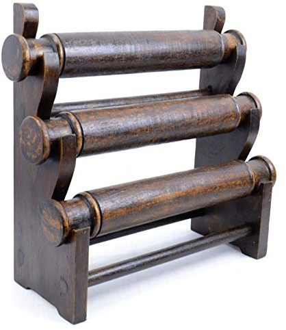Porta bracciali e orologi da polso, 3 bastoni in legno massiccio colorato, colore: cioccolato