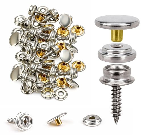 Trimming Shop 15mm Screw Press Studs 3 Part Durable Snap Fasteners for Awning, Canvas, Fabric, Marine Grade, Wood, Boat Cover, DIY Leathercrafts, Silver, 10pcs