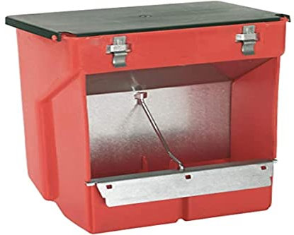 Kerbl Pet Futterautomat für Kaninchen, Futterspender, 3500ml Fassungsvermögen, rot, 2x Fressplatz, mit Abdeckung, einfache Befestigung