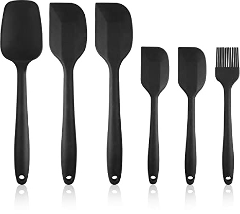 Silikonspatel-Set, 6-teilig, Gummispatel, hitzebeständig und Edelstahlkern, Spatel für Kochutensilien, große und kleine Backküchenspatel, Schwarz