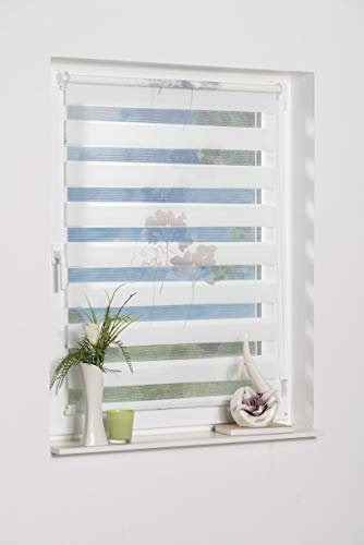 K-home Klemmfix Doppelrollo Denia ohne Bohren Petrol-Grau 50 x 150 cm (B x L) Design:Blume