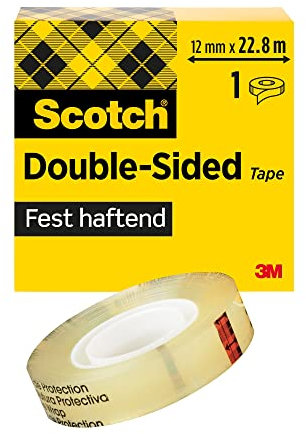 Scotch Ruban Adhésif Double-Face - Transparent, 1 Rouleau, 12 mm x 22,8 m - Idéal pour le Bureau et l'École