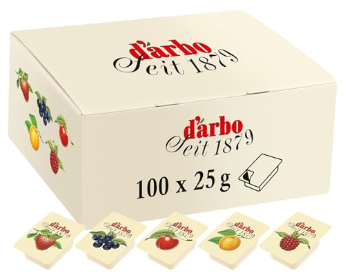 Darbo, Confetture Spalmabili Assortite, Mix di Marmellate Monoporzione al Lampone, Fragola, Albicocca, Ciliegia e Mirtillo Nero, 100 Confetture da 25 g, 20 Porzioni per Gusto, Formato Convenienza
