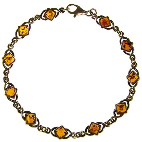 Bracciale donna in ambra naturale baltica e argento 925-20cm