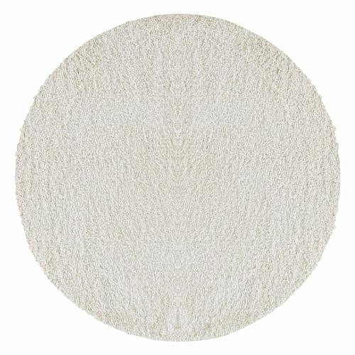Carpetsale24 Shaggy Hochflor Teppich 80 cm Rund Creme weich flauschig modern einfarbig Für Eingangsbereich oder kleine Nischen für Wohnzimmer Schlafzimmer Flur