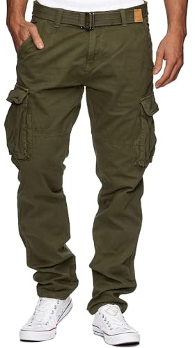 Indicode Herren William Cargohose aus Baumwolle mit Taschen und Gürtel