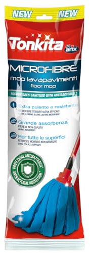 TONKITA | Ricambio Mop Microfibre, Manico NON incluso, Mocio in Microfibra Super Assorbente, Per Tutti i Tipi di Pavimento, 13x35x9 cm, Lavapavimenti