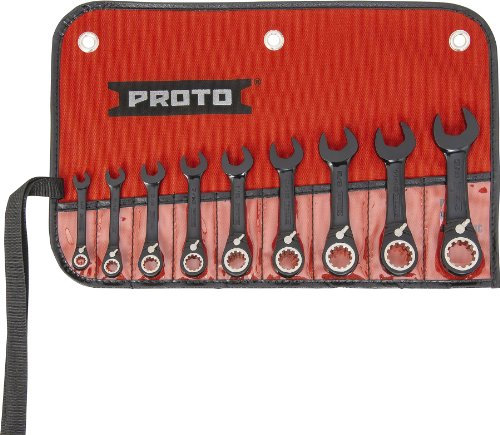 Stanley Proto Industrial jscvs-9s Extra corto negro 9 piezas Reverse Juego de llaves inglesas combinadas con carraca