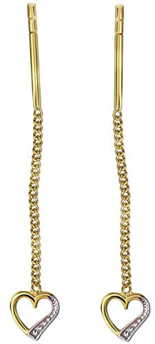 CLEVER SCHMUCK Damen Herz Ohrringe Gold als Durchzieher 53 mm mit offenem Herz klein bicolor gemustert am Panzerkettchen 333 8 Karat im Schmucketui anthrazit