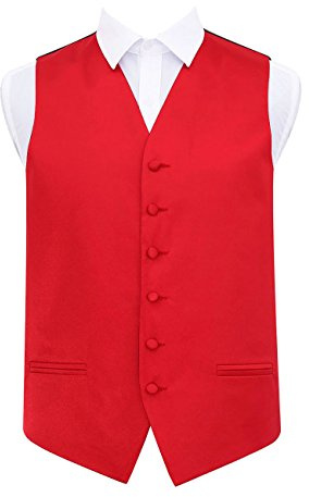DQT Mens Plain Glossy Satin Classic Waistcoat - Wedding, Business & Formal Suit Vest - Red 40 (L)