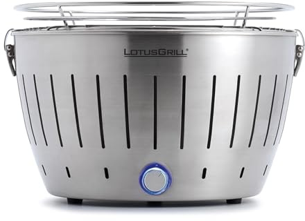 LotusGrill Classic Edelstahl G340 mit USB-Anschluß - der raucharme Holzkohlegrill