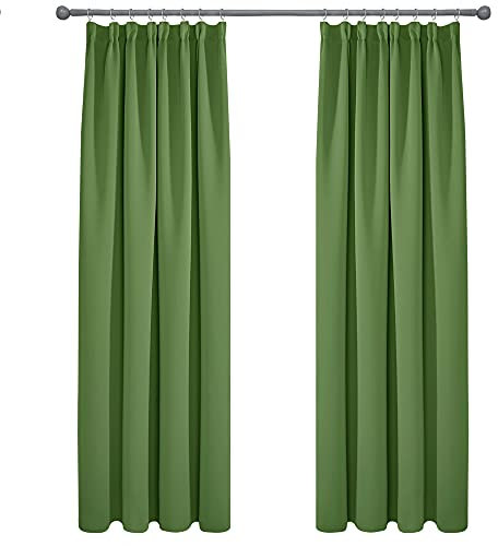 Deconovo Super Soft Thermal Insulated Rod Pocket Curtains Pencil Pleat Curtains for Girls Bedroom 46 x 90 Green Two Panels