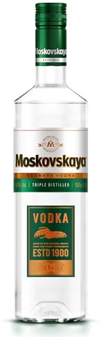 Moskovskaya Osobaya Vodka - 100cl (1000ml / 1 L) - 38% Vol. - Destilada con ingredientes naturales - Ideal para cócteles, chupitos o con hielo - Elaborado en Riga, Letonia