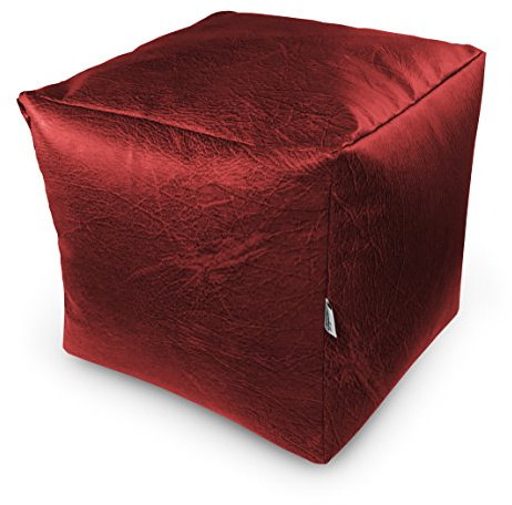 Natalia Spzoo Sitzwürfel aus Kunstleder 33×33×33 cm – Leichter Sitzhocker/Fußhocker, Sitzwürfel für Kinder & Erwachsene, wasserabweisend, mit Reißverschluss, Füllung Styroporkügelchen (Rot(dunkel))