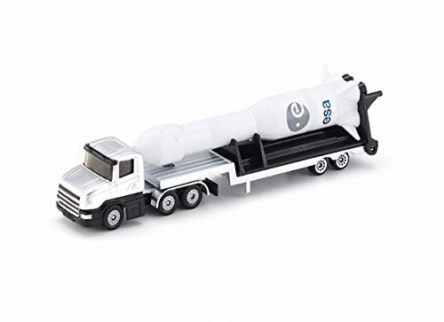 siku 1614, Tieflader mit Rakete, Metall/Kunststoff, Silber/Weiß, Ausklappbare Abschussvorrichtung, Abnehmbare Rakete