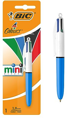 BIC 4 Couleurs Mini - Stylo-Bille Rétractable avec Pointe Moyenne (1,0 mm) - Format Mini - Blister de 1