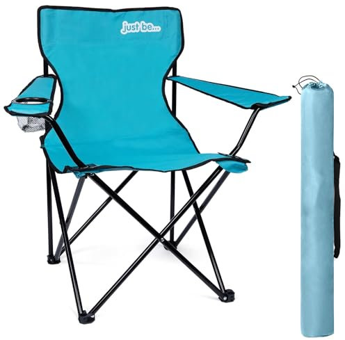 just be... Camping Chair – Lightweight, Foldable & Portable Outdoor Seat with Armrests, Cup Holder & Carry Bag | For Adults & Kids | Garden, Beach, BBQ & Fishing – Light Blue with Black Trim