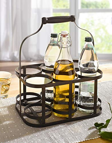 Dekoleidenschaft Flaschenkorb Metall für 6 Flaschen im Antik Design, Flaschenträger, Getränketräger, Getränkekorb
