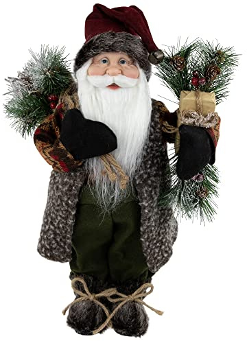 Northlight Country Rustic Standing Santa Claus Christmas Figure with Present, 16, Brown