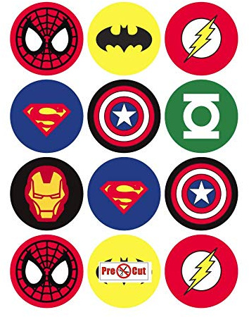 30 x Pre Cut Super Hero Cake, Cupcake Toppers/Decorations Edible Premium Wafer Paper