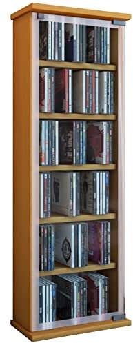 VCM Regal DVD CD Rack Medienregal Medienschrank Aufbewahrung Holzregal Standregal Möbel Schrank Möbel Buche Classic