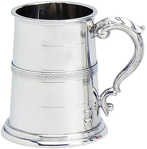 I LUV LTD Zinnkrug Handgefertigt Schottische Stuart Gebändert Breite Basis Poliert 1pt Glassockel