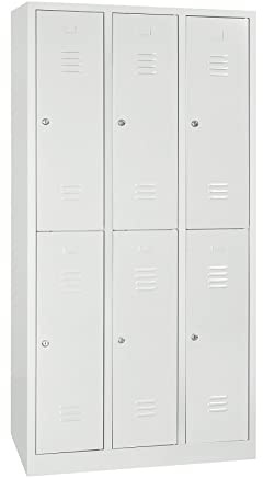 Schrank & Stuhl | Spind Garderobenschrank Umkleideschrank Metallspind doppelstöckig - (Lichtgrau (RAL 7035), 3 x 2 Abteile (je 30 cm) - komplett montiert