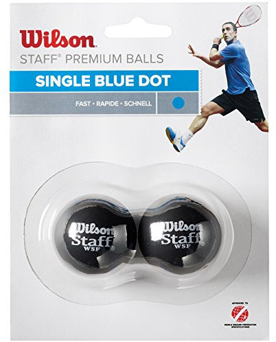 Wilson Squash-Ball, 2 Stück, Schnell, Anfänger, Blauer Punkt, Staff Premium Single Blue Dot, WRT617500, Schwarz