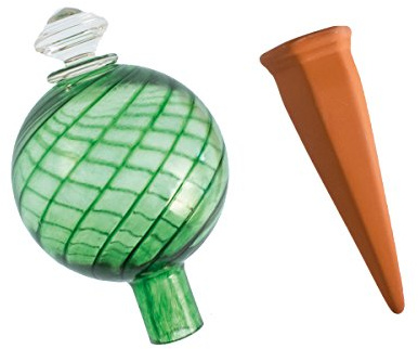 Plant Nanny 12oz Green Spiral Fluted Watering Globe & Stake Set