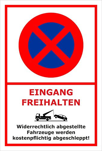 Melis-Folienwerkstatt Parken verboten Schild – Abschleppschild - Eingang freihalten - Gebäude Geschäft – 30x20 cm – 3mm Aluverbund – Verschiedene Größen und Materialien – Mit Bohrlöchern