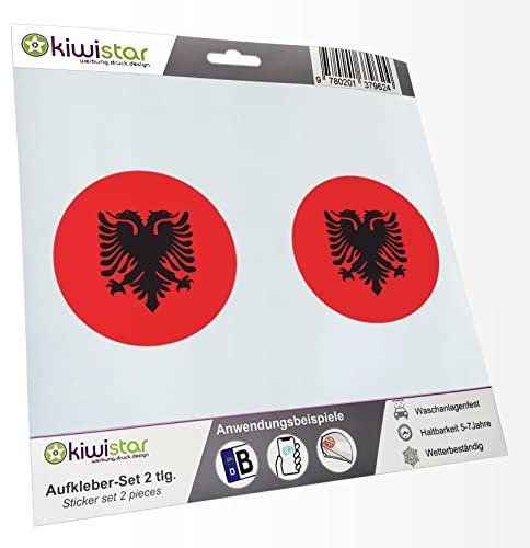 KIWISTAR - 2X Kennzeichenaufkleber - Albanien - Kennzeichen Aufkleber Sticker Nummernschild Land Country Nation